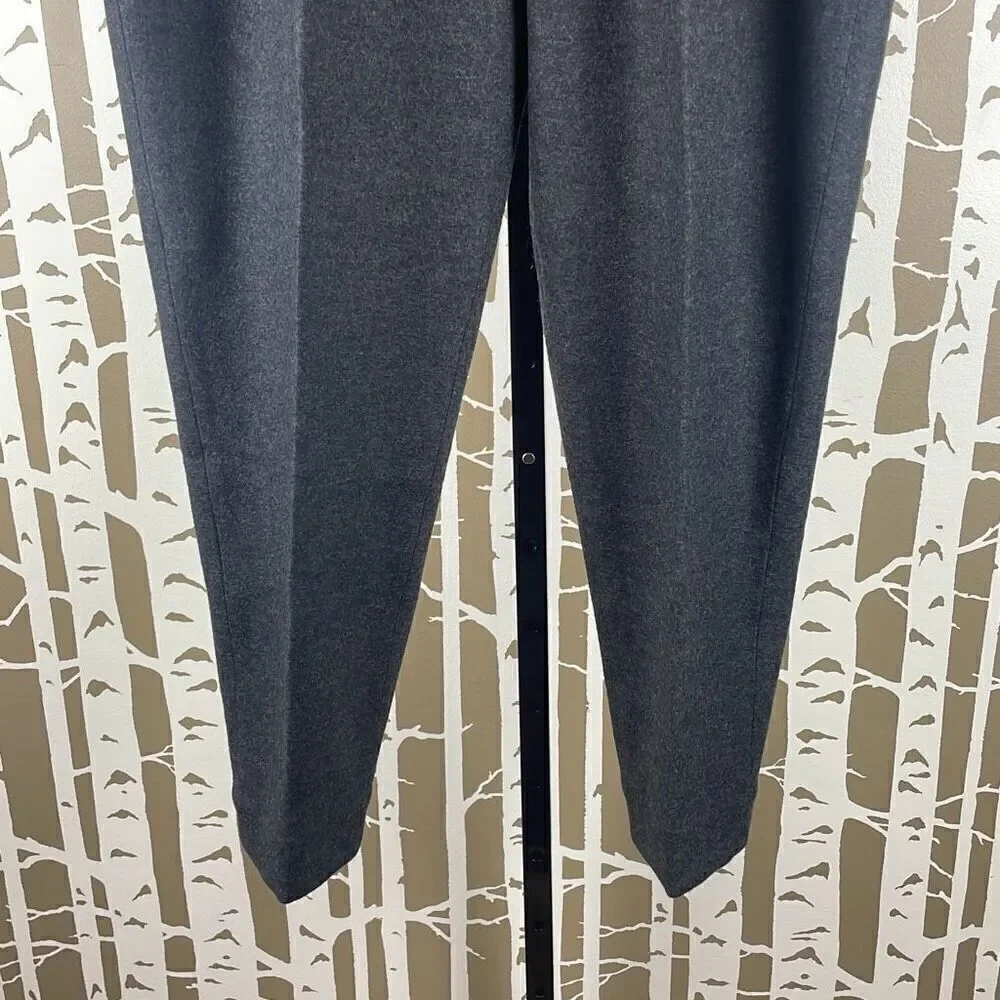 Tory Burch Wool Flannel Pleated Cropped Tapered Dress Pants Charcoal Gray XL